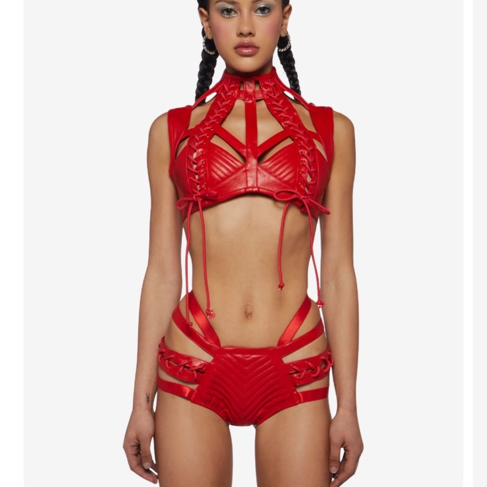 Bold Red Strappy Rave/Festival Set